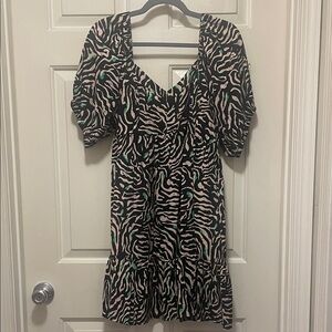 Nine West Black and Green Patterned Dress